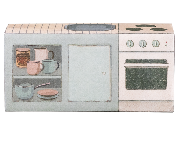 Maileg Cooker Kitchen Counter Playset – Miniature Mouse Kitchen with Accessories