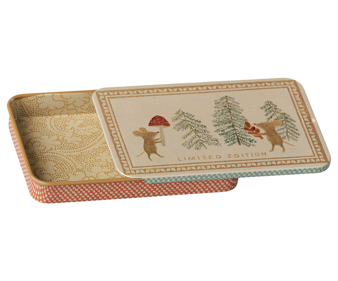 Maileg Christmas Mice Metal Box with Sliding Lid | Festive Storage Tin 14-6111-00