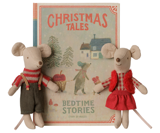 Maileg Christmas Twin Mice, Little Sister & Brother in Book  - 14-6701-00