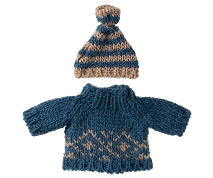 Maileg Knitted Jumper and Hat Mum/Dad Size - Blue