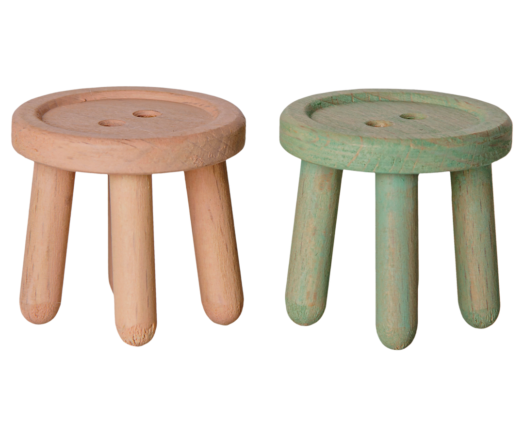 Maileg Mouse Stool Set – Light Rose & Light Mint | Wooden Mouse House Furniture