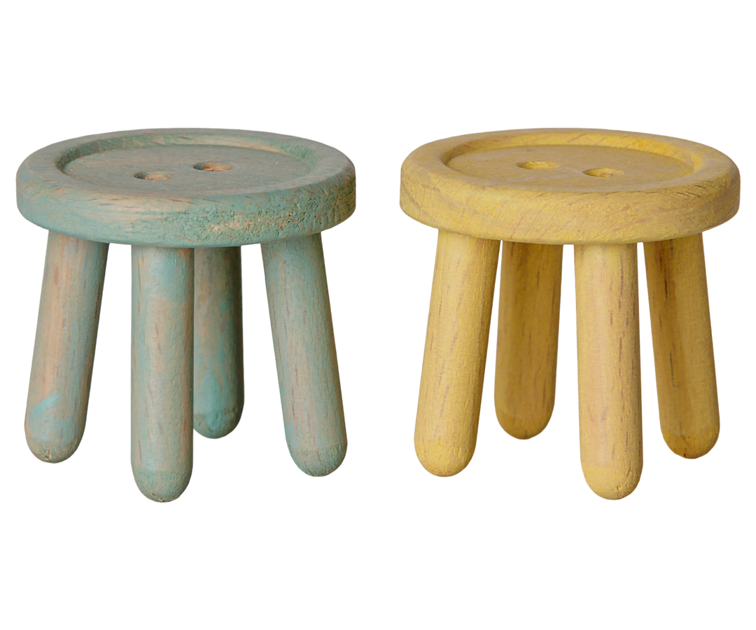 Maileg Mouse Stool Set – Mint & Light Yellow | Wooden Mouse House Furniture