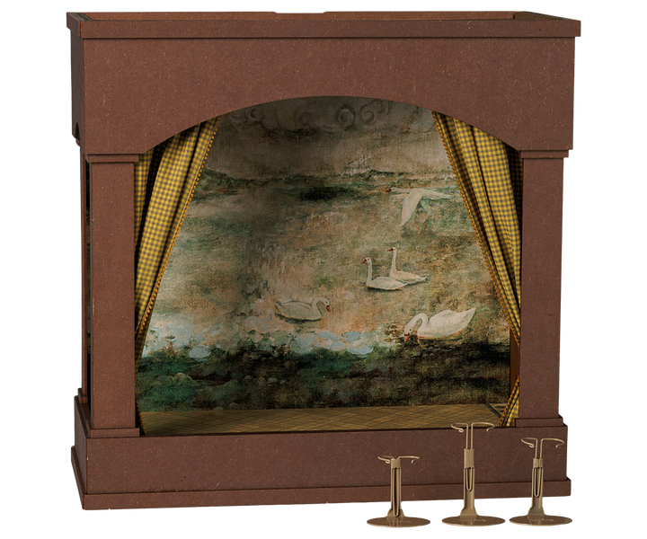 PRE ORDER | Maileg Mouse Theatre with LED Lights & Reversible Stage Scenery | Wooden Dollhouse Theatre