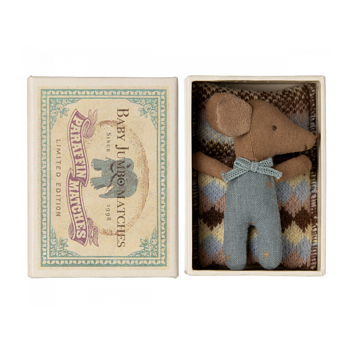 Maileg Sleepy Wakey Baby Mouse - Blue