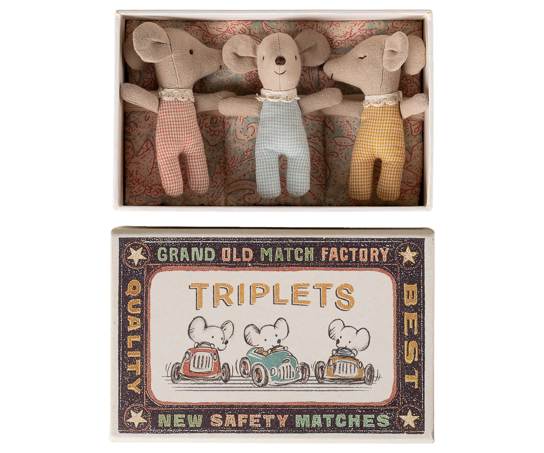 Maileg Triplet Baby Mice in Matchbox – Checker