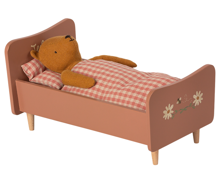 Maileg Wooden Bed for Teddy Mum – Rose | Wooden Teddy Bed with Bedding