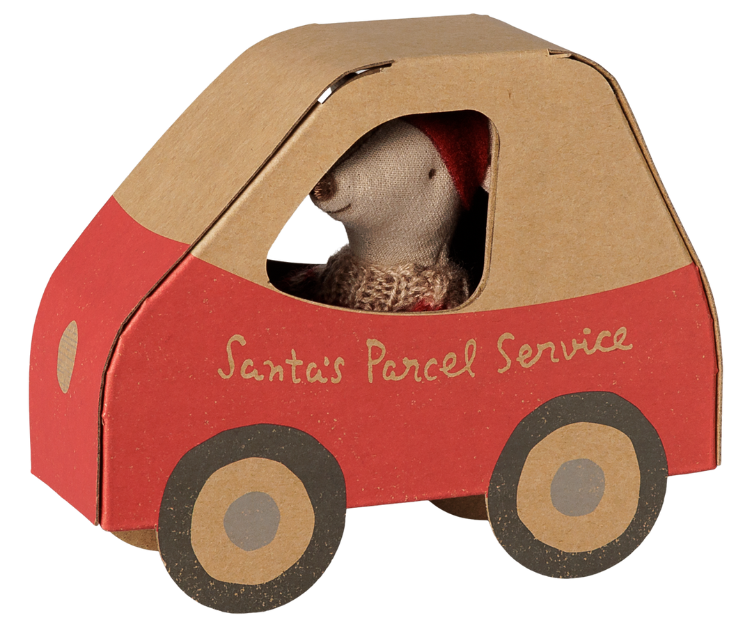 Maileg Christmas Mouse Little Sister in Car Box | 11cm Festive Mouse 14-6702-00