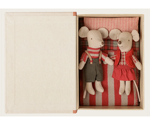 Maileg Christmas Twin Mice, Little Sister & Brother in Book  - 14-6701-00