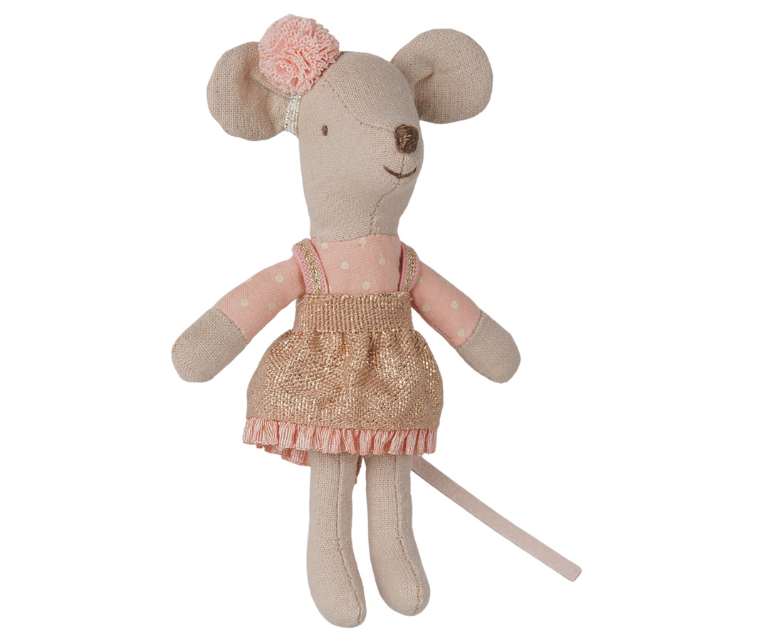 Maileg Driver Mouse Little Sister | 10cm Mouse in Glitter Dress & Car Box 17-6116-00