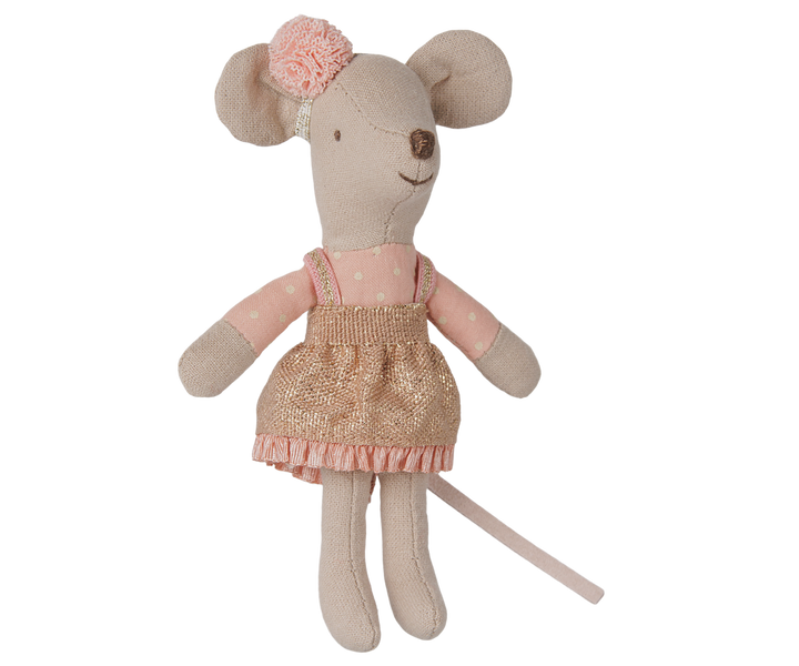 Maileg Driver Mouse Little Sister | 10cm Mouse in Glitter Dress & Car Box 17-6116-00