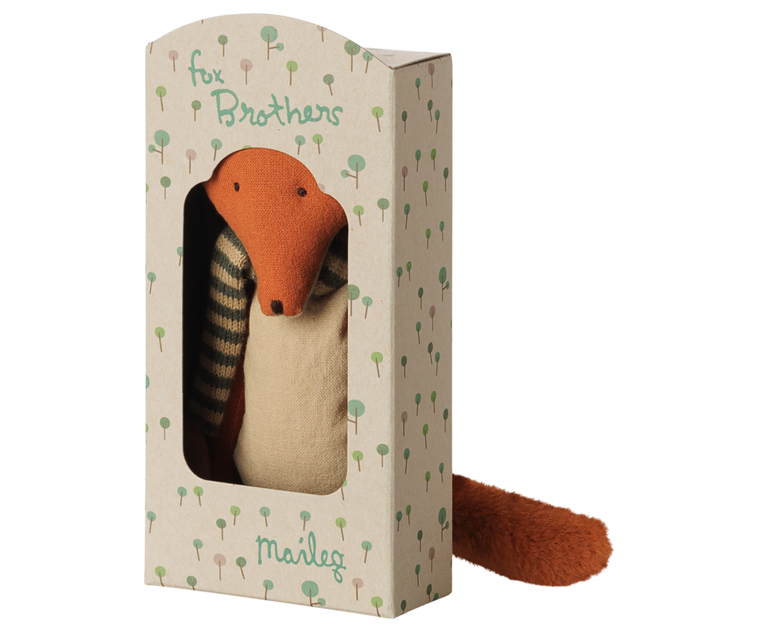 Maileg Fox Little Brother | 21cm Cotton Woodland Fox Soft Toy with Scarf 16-6907-00