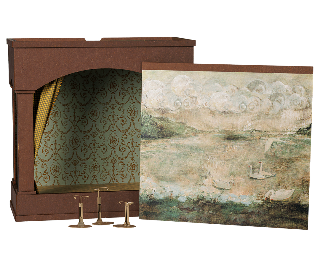PRE ORDER | Maileg Mouse Theatre with LED Lights & Reversible Stage Scenery | Wooden Dollhouse Theatre