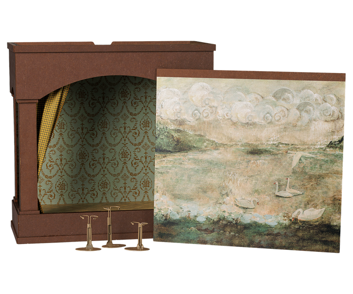 PRE ORDER | Maileg Mouse Theatre with LED Lights & Reversible Stage Scenery | Wooden Dollhouse Theatre