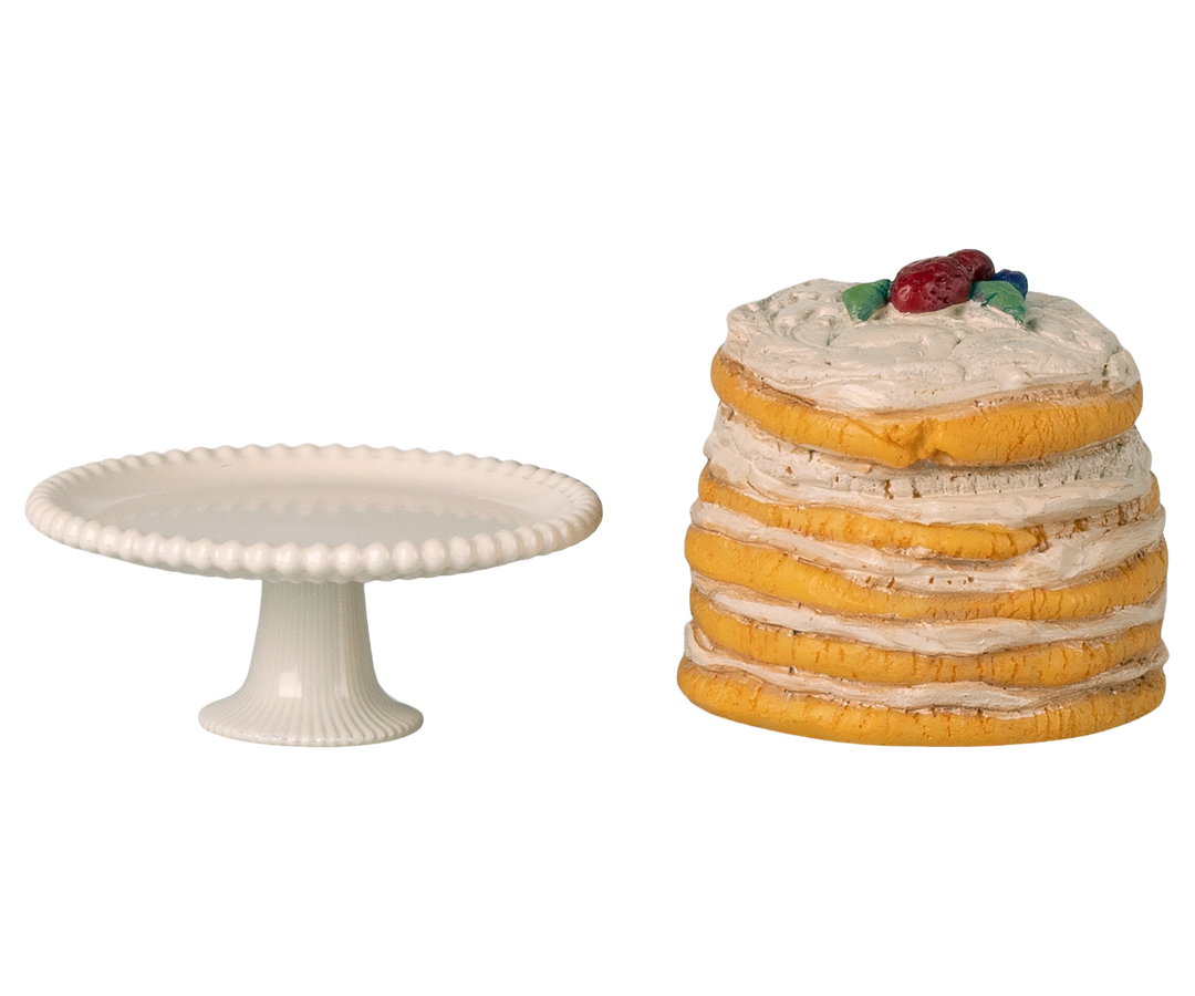 PRE ORDER | Maileg Party cake and cake stand, Mouse - Off white (SS26)