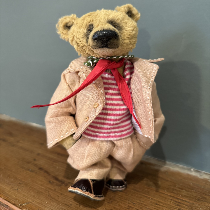 Out of The Woods Bears Andrew 7" – One of a Kind Handmade Artist Bear in Pale Pink Linen Suit
