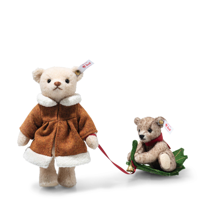 Steiff Mama Teddy Bear with Child on Holly Express – Limited Edition Christmas Collectible