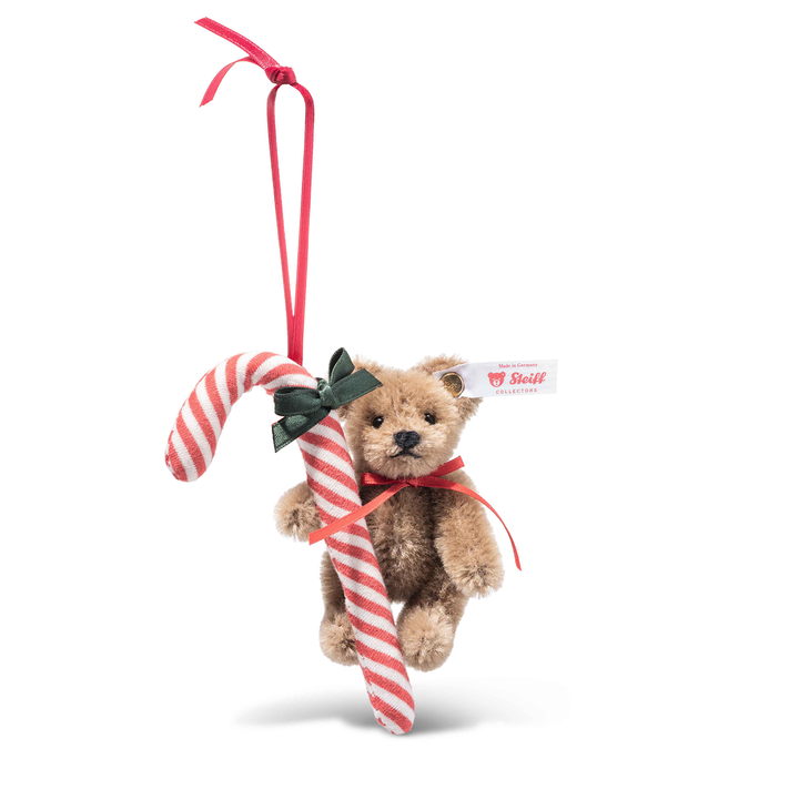 Steiff Teddy Bear with Candy Cane Ornament | 8cm Mohair Christmas Ornament 2026