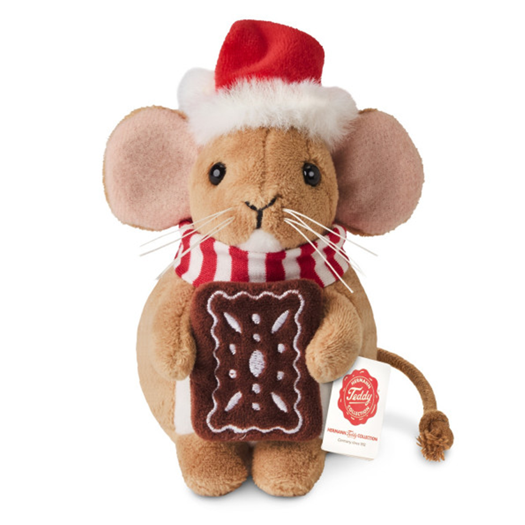 Teddy Hermann Christmas Mouse with Lebkuchen | 11cm Festive Soft Toy