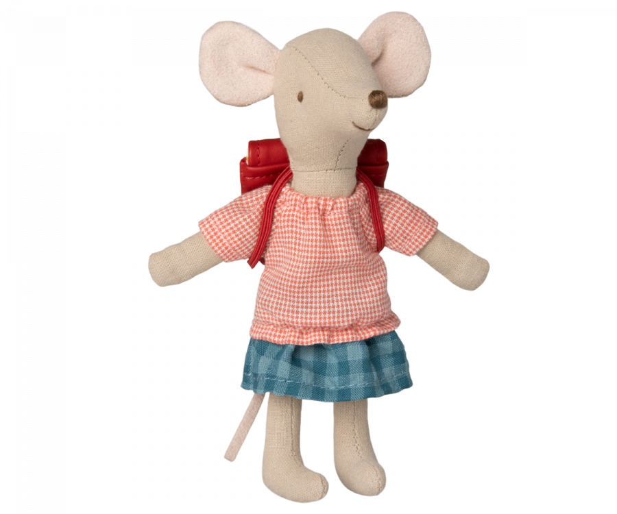 Maileg Tricycle Mouse, Big Sister with bag - red