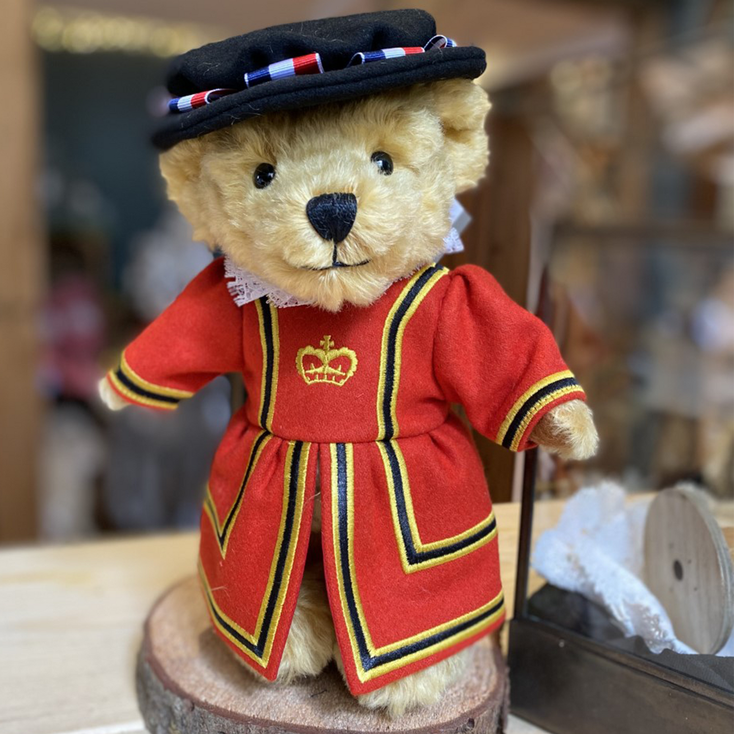 This iconic British character teddy bear is dressed in a beautifully made, authentic Beefeater outfit. Based on the state dress of a real Tower of London guard, complete with Tudor hat, the clothing is fully removable, allowing the bear to be enjoyed in all his finery or simply as a stunning classic Merrythought soft toy.
